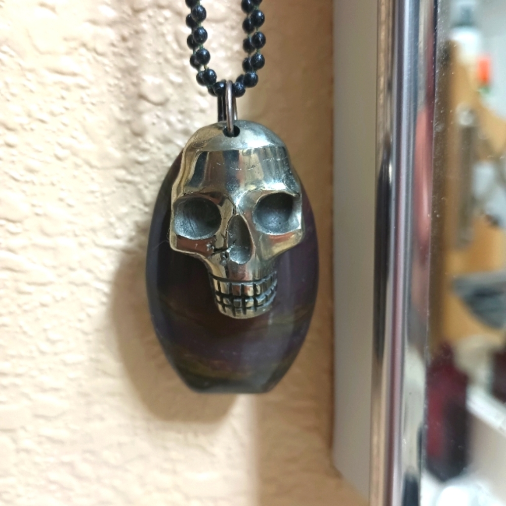 Skull Pendant Necklace and Brown Jaspar Stone Necklace